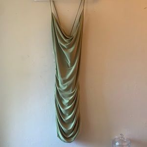 OOTDfash, light green ruched cowl neck mini dress